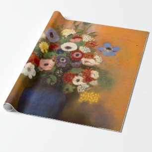 Vintage Anemones and lilac in a blue vase Wrapping Paper