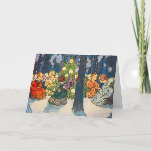 Vintage Angel and Christmas Tree Painting Holiday Card