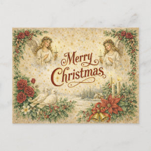 Vintage Angel and Dove Merry Christmas  Holiday Postcard