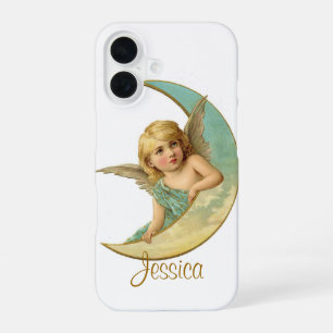 Vintage Angel and Moon iPhone Case Add Your Name