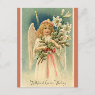 Vintage Angel and Star Beams Easter Postcard