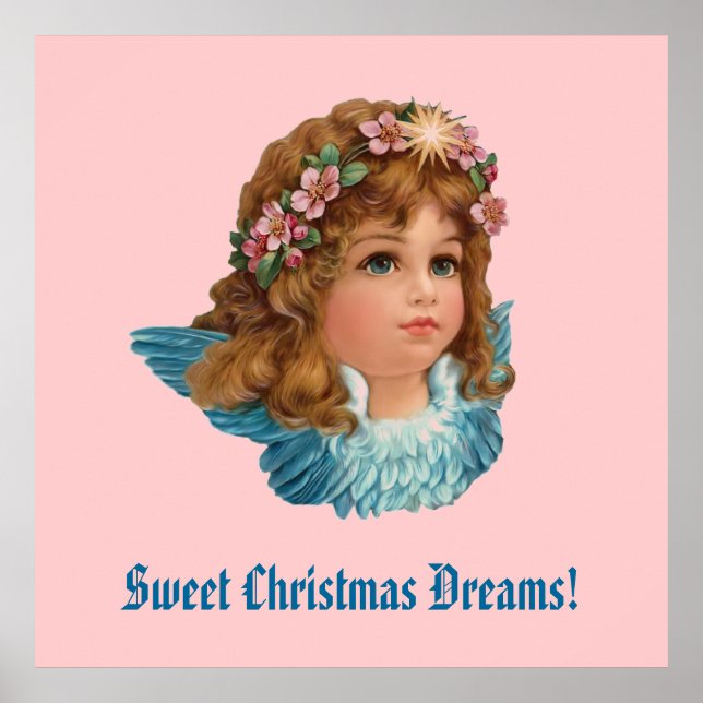 Vintage Angel Blue Wings Christmas Dreams CH404 Poster (Front)