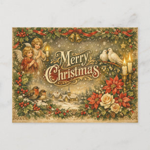 Vintage Angel Cherub Merry Christmas Holiday Postcard