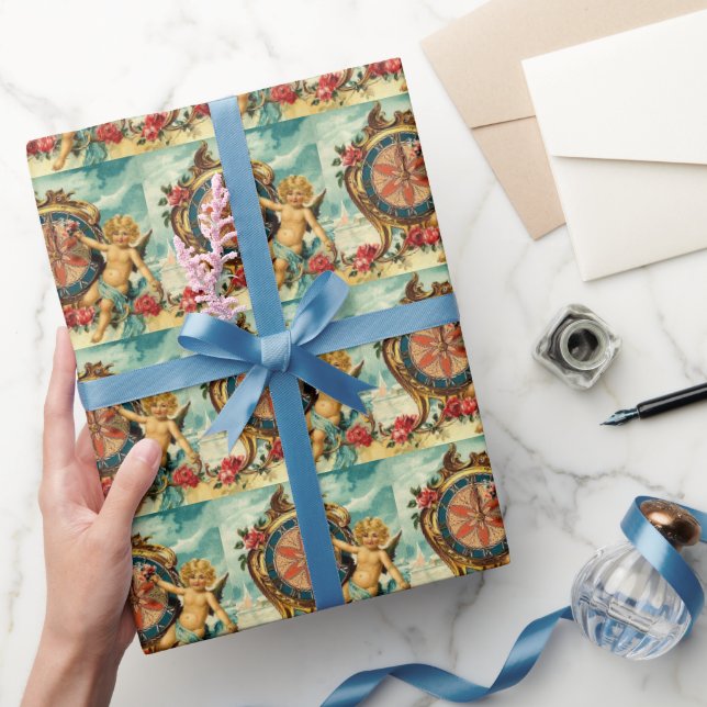 Vintage Angel christmas Cherub old fashioned Wrapping Paper (Gifting)