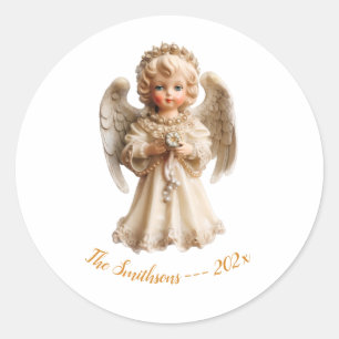 Vintage Angel Christmas Classic Round Sticker