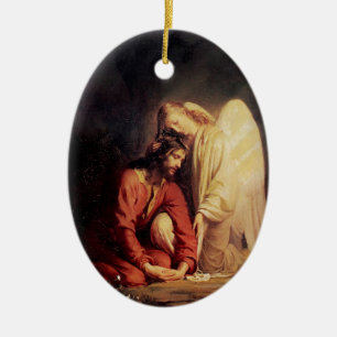 Vintage Angel Comforting Jesus Ceramic Tree Decoration