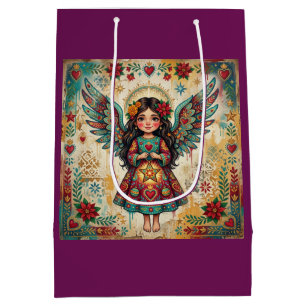 Vintage Angel Folk Art Christmas Medium Gift Bag