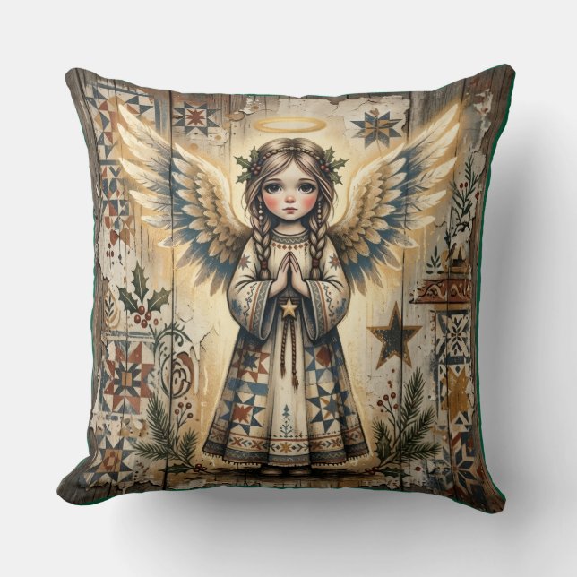 Vintage Angel Folk Art Pillow (Front)