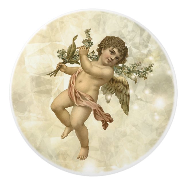 Vintage Angel Glittering Gold V1 ID136 Ceramic Knob (Front)
