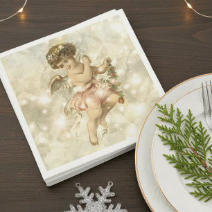 Vintage Angel Glittering Gold V2 ID136 Napkin