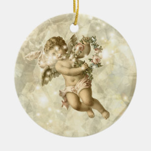 Vintage Angel Glittering Gold V3 ID136 Ceramic Tree Decoration