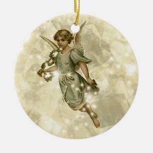 Vintage Angel Glittering Gold V4 ID136 Ceramic Tree Decoration