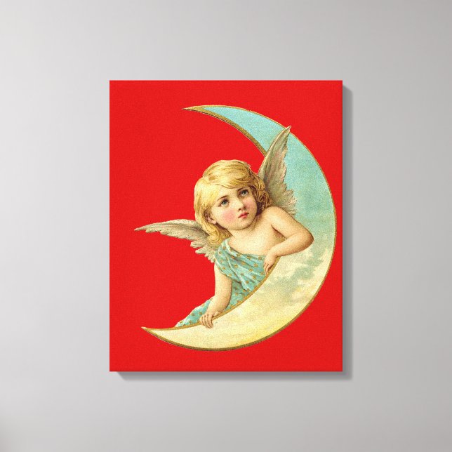 Vintage Angel in Moon Canvas Print (Front)