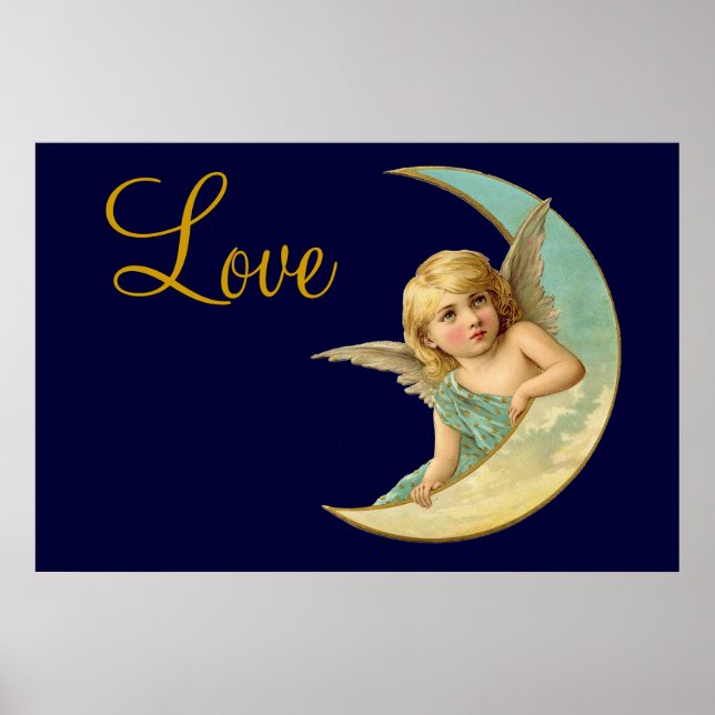 Vintage Angel in Moon Poster (Front)