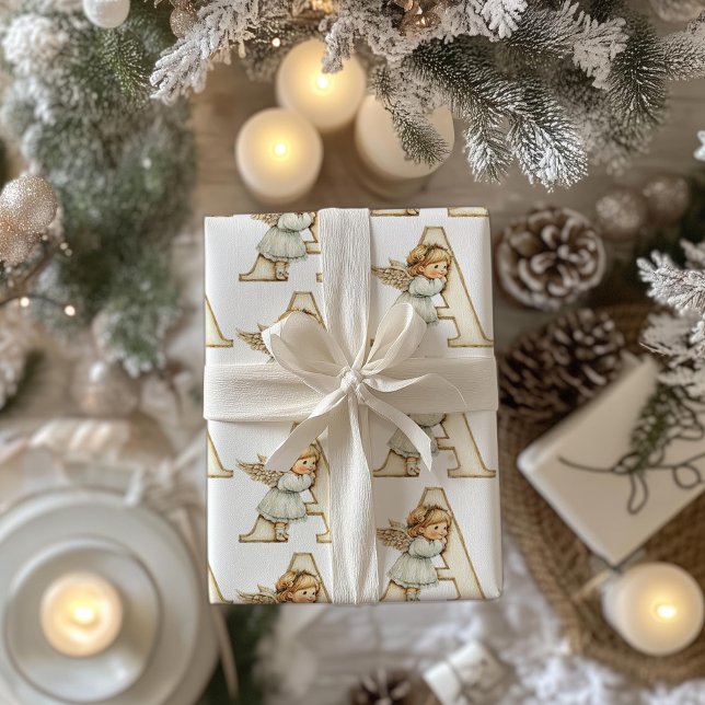 Vintage Angel Letter A Christmas Wrapping Paper (Creator Uploaded)