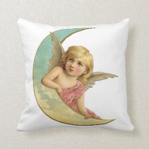 Vintage Angel on Crescent Moon Cushion