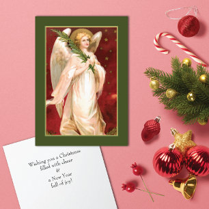 Vintage Angel Spruce Branch Holiday Card
