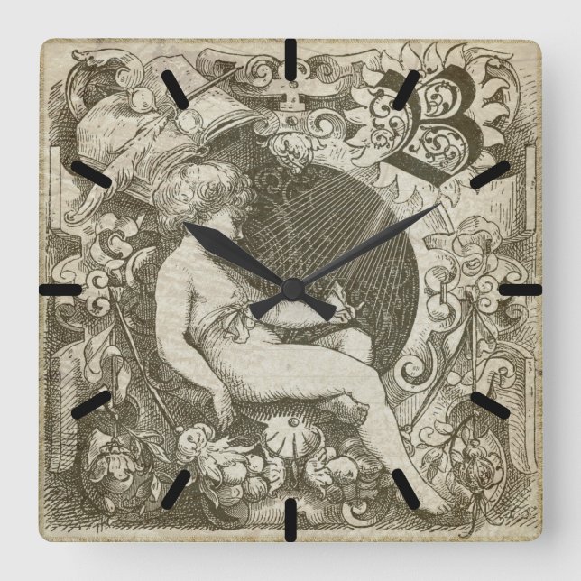 Vintage Angel Square Wall Clock (Front)