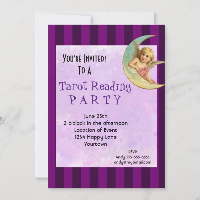 Vintage Angel Tarot Reading Party Invitation (Back)