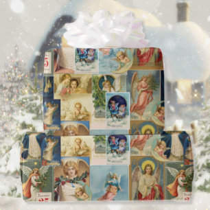 Vintage Angel Victorian Christmas Cards Collage Wrapping Paper