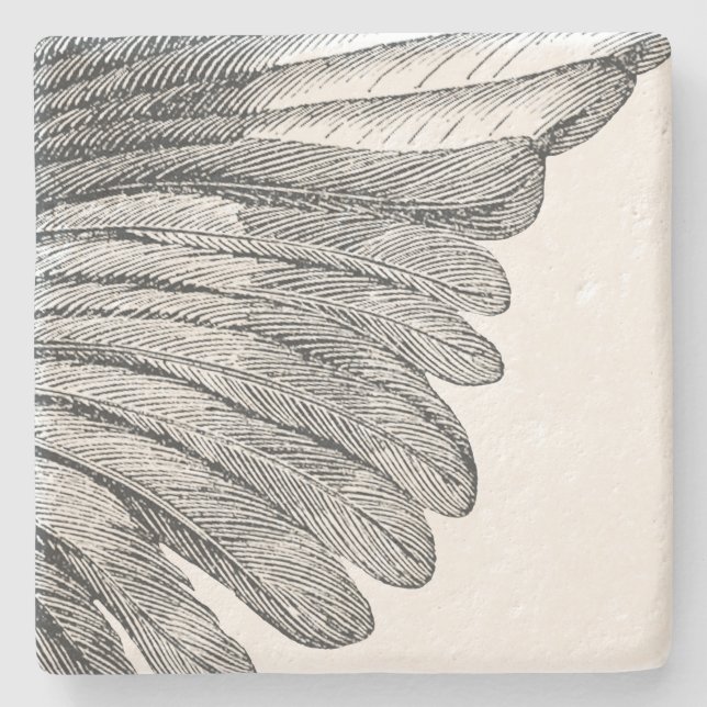 Vintage Angel Wing Grey Feathers Stone Coaster (Front)