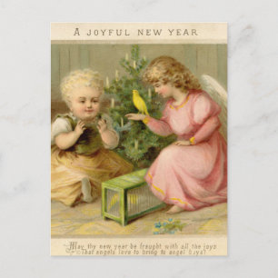 Vintage Angel With Canary Happy New Year Postcard