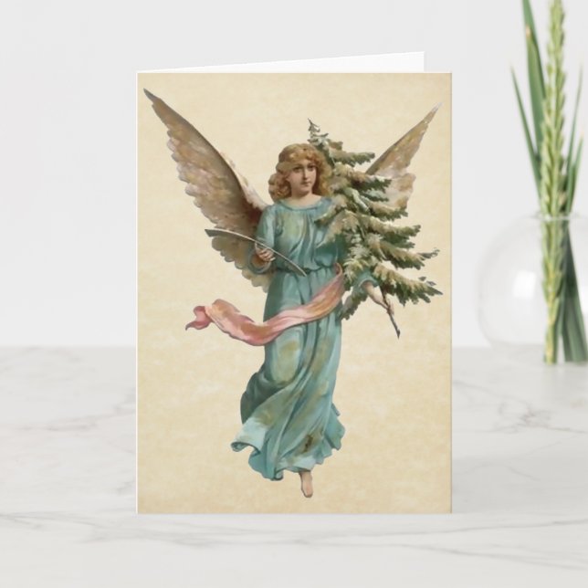 Vintage Angel with Christmas Tree Holiday Card (Front)