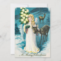 Vintage Angel With Deer & Tree Christmas Greetings