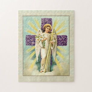 Vintage Angel With Purple Cross Jigsaw Puzzle
