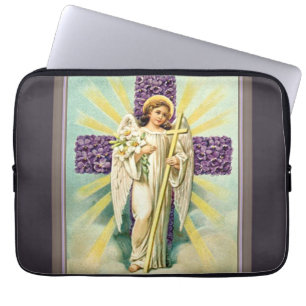 Vintage Angel With Purple Cross  Laptop Sleeve