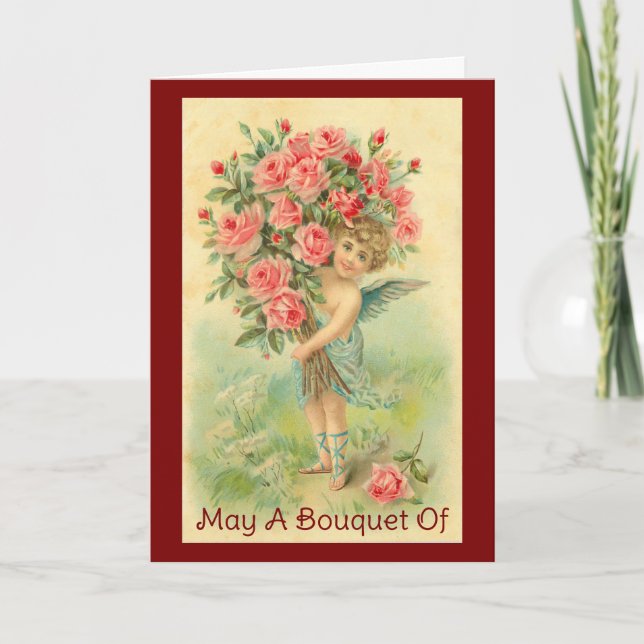 Vintage Angel With Roses Valentine's Day Card (Front)