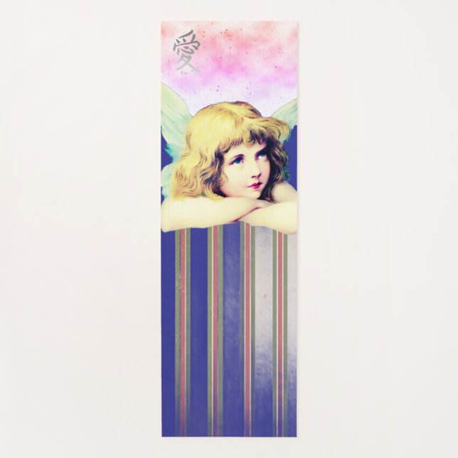 VINTAGE ANGEL WITH STRIPES AND CLOUDS YOGA MAT (Front)
