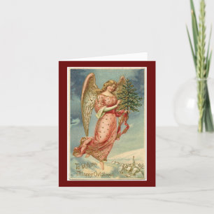 Vintage Angel With Tree Holiday Card