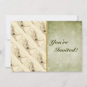 Vintage Angel With Trumpet Monotone Invitation