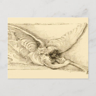 Vintage Angel With Trumpet Monotone Postcard