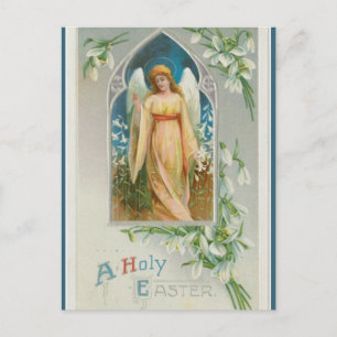 Vintage Angel With White Flowers Easter Postcard