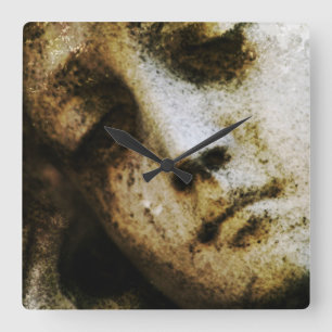 Vintage Angelic Statue Facial Square Wall Clock