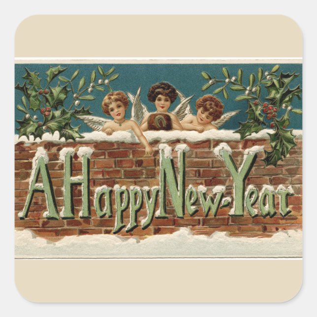 Vintage Angels A Happy New Year Square Sticker (Front)