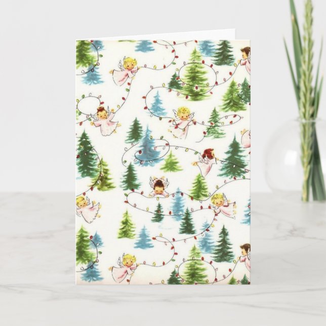 Vintage Angels and Christmas Lights Holiday Card (Front)