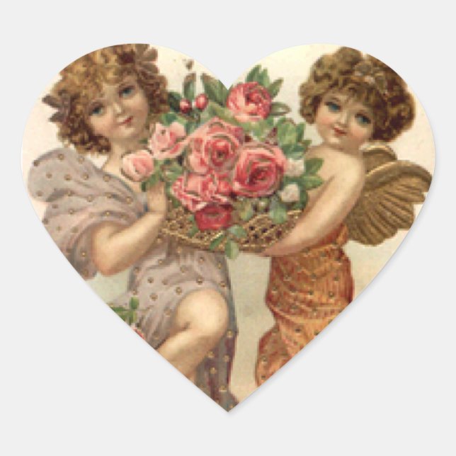 Vintage Angels and Roses Valentine Sticker (Front)