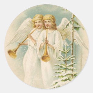 Vintage angels and trees christmas holiday sticker