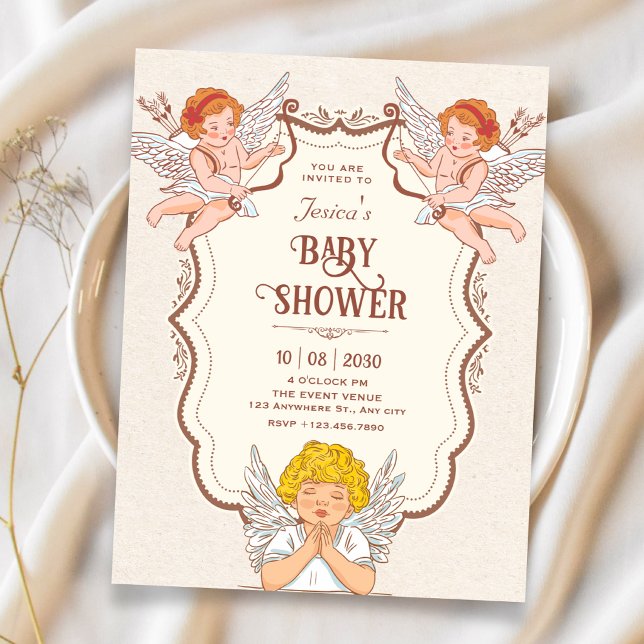 Vintage angels baby shower invitation (Creator Uploaded)