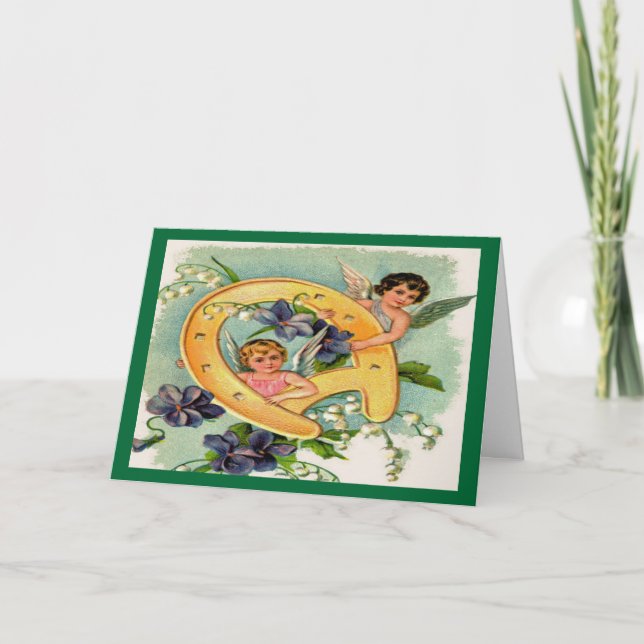 Vintage Angels Bringing Luck Birthday Card (Front)