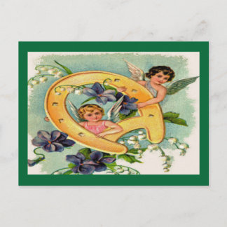 Vintage Angels Bringing Luck Birthday Postcard