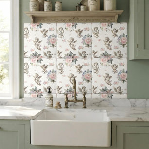 Vintage angels Cherubs and Pastel Floral tile 