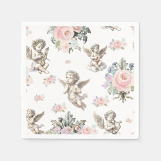 Vintage angels Cherubs and Pastel Floral tile Napkin
