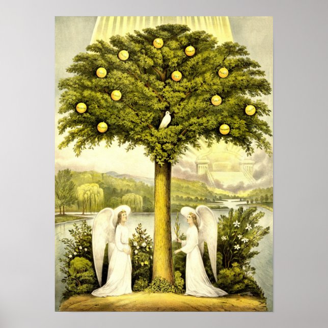 Vintage Angels & Dove in Lemon Tree Poster (Front)