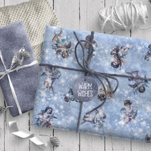 Vintage Angels Glittering Blue ID136 Wrapping Paper