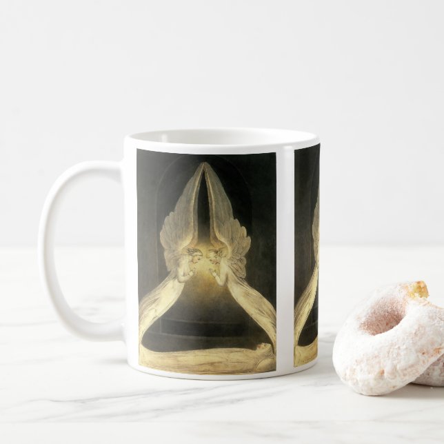 Vintage Angels Hovering Over Jesus Christ Coffee Mug (With Donut)