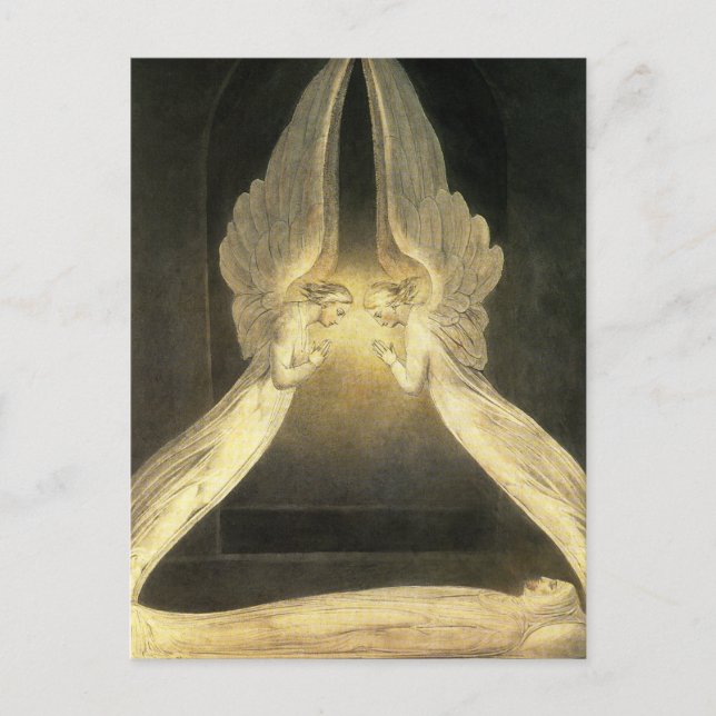 Vintage Angels Hovering Over Jesus Christ Postcard (Front)